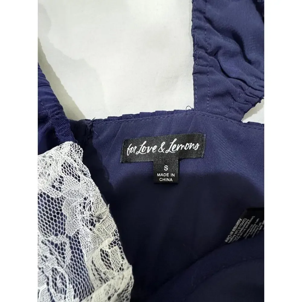 For Love & Lemons Navy Blue Holland Lace Corset Back Crop Top- Size Small - Picture 7 of 9